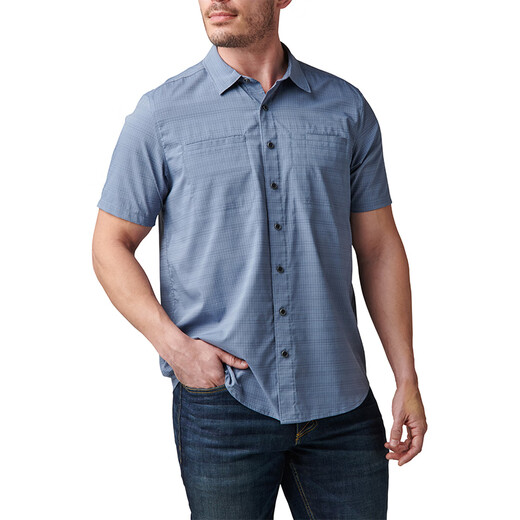 5.11 (taktische Serie) 511 Outdoor Casual Hemd Schnell trockenes Kurzarm Ellis Herrenhemd 71207 681 Graublau L