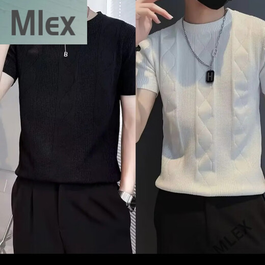 MLEX cool clothing individual store short-sleeved sweater men's slim knitted half-sleeved bottoming shirt round neck. T-shirt white (round neck) M (90-105Jin Jin equals 0.5 kg)