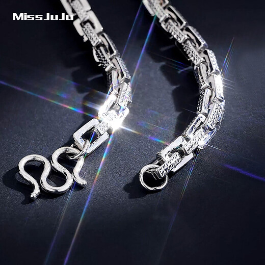 Miss JuJu pt950 platinum necklace men's platinum necklace domineering airtight card base shows a thick square chain car flower version 41-43g long 57-59cm thick about 3.5mm