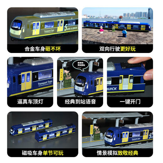 XQ high-speed rail toy children's alloy subway toy train track electric train model sound and light remote control subway [track + subway station] 2 sections - Red