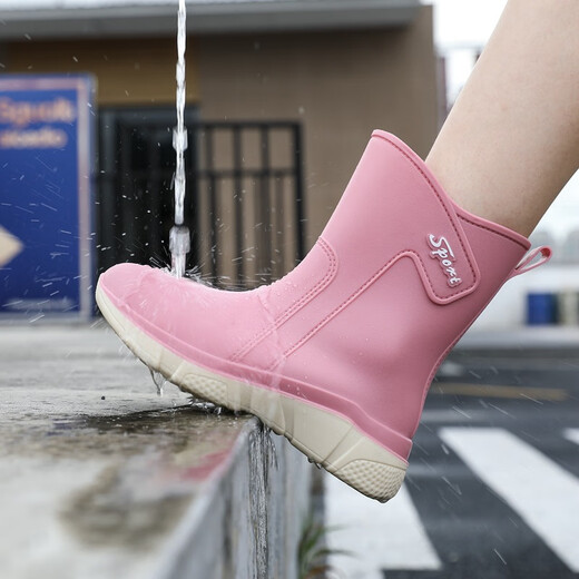 Bottes de pluie Aole Chaussures en caoutchouc pour femmes pour femmes Adult Fashion Kitchen Anti-Slip Plus Velvet Rain Boots 2024 Nouveau anti-résistant 640 Pink Plus Coton peut être détaché [Sélectionner une taille plus grande] 36