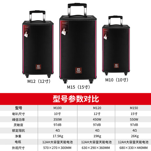 MALONE Outdoor Heavy Bass Internet Celebrity Live Broadcast Karaoke Mobile Trolley Square Dance Speaker High Power Portable Wireless Bluetooth Speaker M100 10-inch Lithium Battery + 2 Microphones + Gift