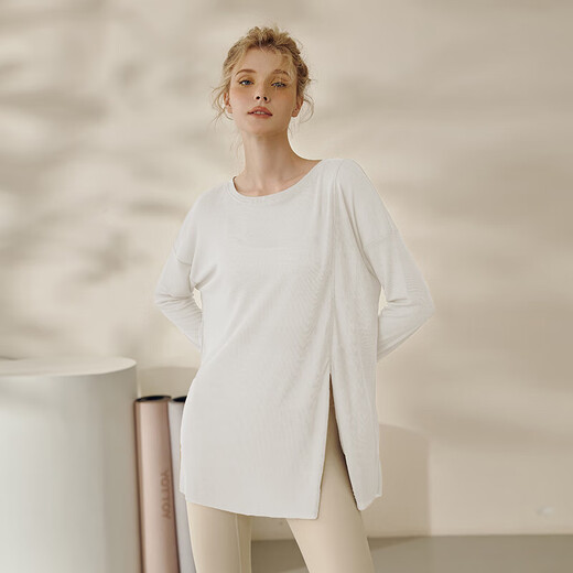 LULUUVTTOH loose sports top women's breathable running Pilates training fitness cover-up long hip-covering yoga wear long-sleeved khaki brown L/XL