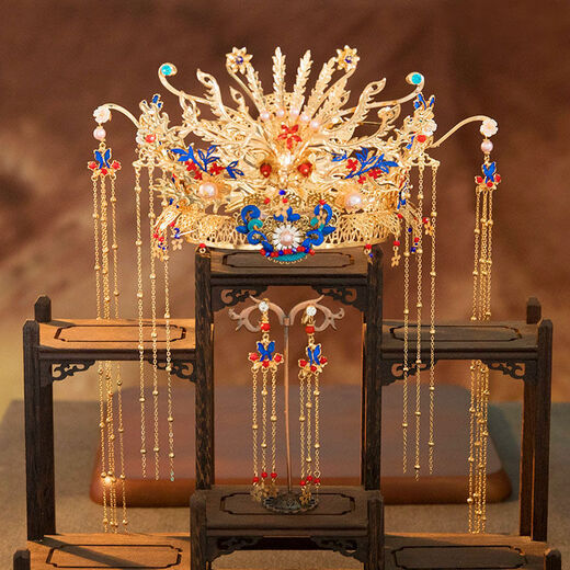 Meng Junchen Xiuhe clothing headdress wedding Chinese wedding costume phoenix crown Xia Pei bride dragon and phoenix gown jewelry set model phoenix crown (hook)