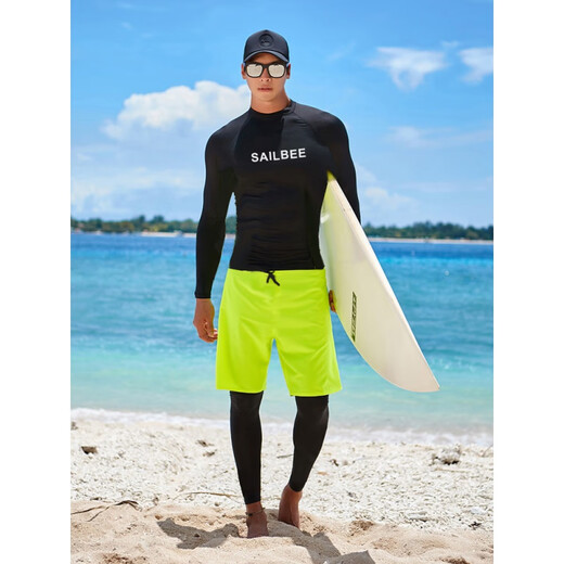 Youlie's new wetsuit men's split sunscreen long-sleeved swimsuit large size snorkeling suit quick-drying surfing jellyfish suit black gray black top M M recommended 110-125 Jin Jin equals 0.5 kg