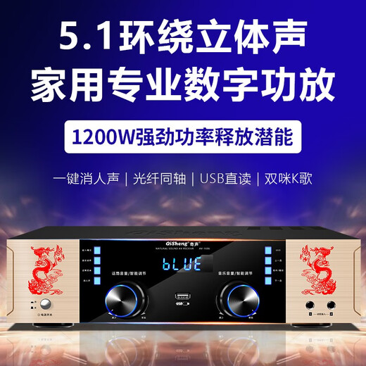 奇声AV-1606大功率蓝牙定阻5.1家庭影院HDMI功放机家用专业发烧重低音ktv高清功率放大器 AV-1606双龙DSP-HIFI版