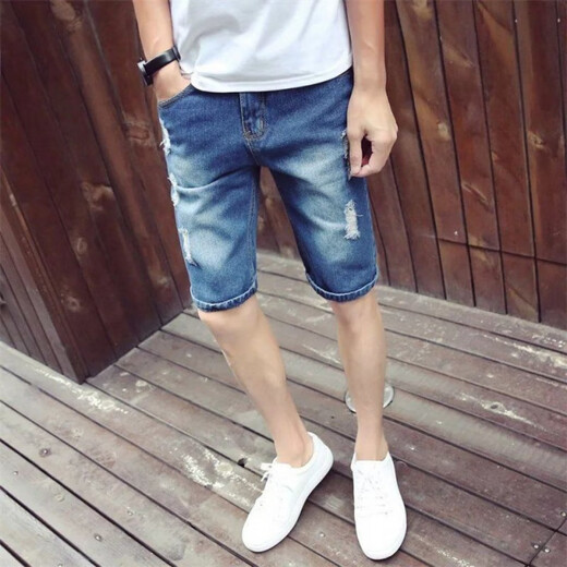 Nyckjk zerrissen Shorts Herren Jeans Straight Reithoes Cropped Jeans Herren Sommer Fünf-Punkte-Shorts Herren-Mid-Mitte-Mitte 691 691 Kumpelhosen 28