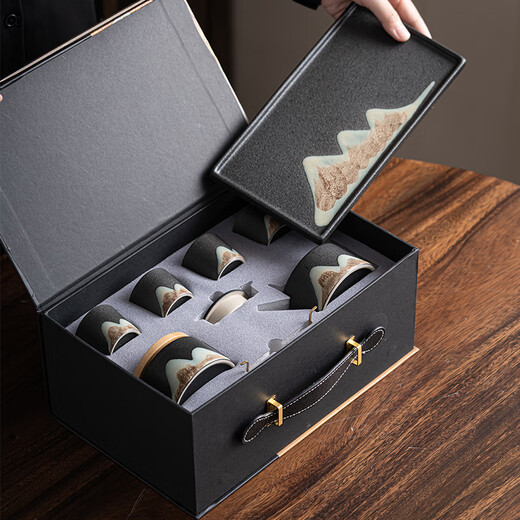 SUSHI CERAMICS hand-painted Kung Fu tea set with beam teapot and dry brewing tea tray and tea can 7-piece set holiday gift box J0182