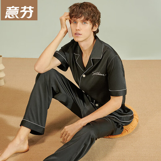 意芬（Arachne）睡衣男夏季薄款冰丝仿真丝男士春秋款丝绸家居服夏天套装居家服秋 6198-黑色 3XL