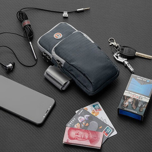 Running mobile phone arm bag, fitness and sports mobile phone bag, night running marathon equipment arm bag for men and women, large capacity Caspian Wolf Gray upgraded version (within 6.7 inches) double zipper