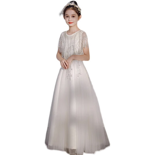 
Bu Liancao Girl Guzheng Costume Stage Performance White Princess Birthday Skirt 4-12 Years Old Host Piano Playing White 160 cm
