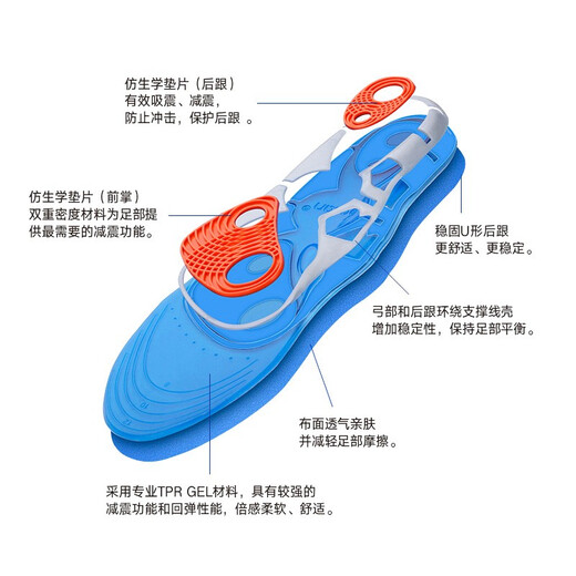 bocan鞋垫男硅胶双减震线壳稳固抗扭防护防臭柔软篮球鞋垫女 607-6629 L#42-45一双装（可裁剪）