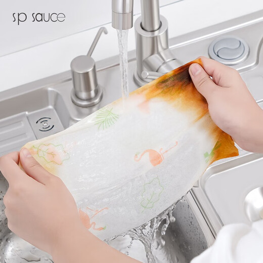 SP SAUCE lazy rag kitchen disposable rag wet and dry use oil-absorbing and water-absorbing no-wash dishcloth washable non-woven fabric lazy rag printed style fresh kitchenware-5 rolls
