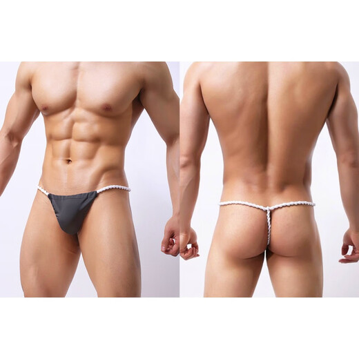 Sexy thong, men's sexy underwear, mini thin thong, ice silk butt lift, C-shaped one-piece couple sex teasing sex toy, thin ice silk, light red, European size M (1.9-2.2 feet)