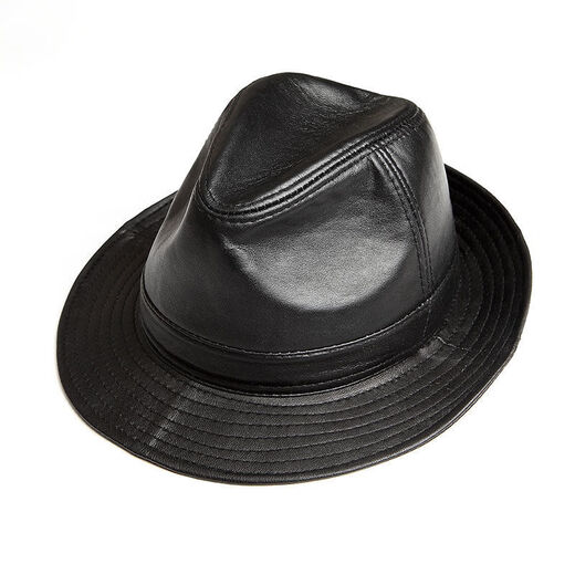 Xinoxiang spring and autumn genuine leather hat men's sheepskin jazz hat British large brim gentleman hat winter middle-aged and elderly leather hat trendy hat 58cm black