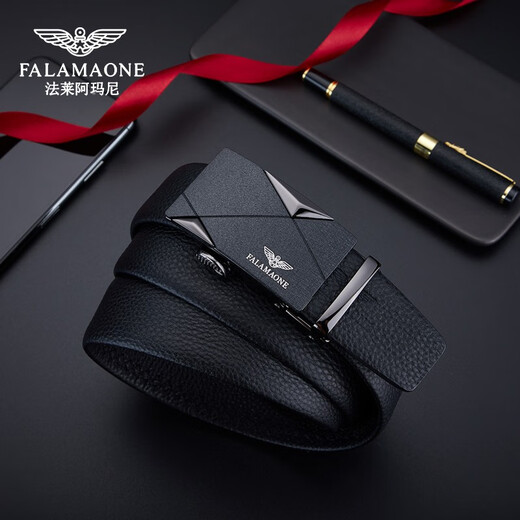 FALAMAONE Brand Boîte à cadeau de portefeuille de ceinture masculine Ensemble de boucle automatique en cuir authentique pour le cadeau de la fête des pères d'anniversaire des garçons portefeuille pratique + ceinture [Cadeau en bois massif haut de gamme]