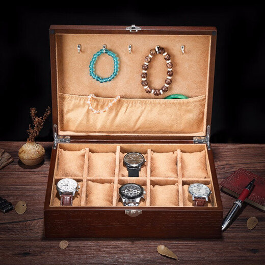 Original intention is snow wooden watch box simple jewelry box 10 pack watch storage box gift collection box display box storage box storage box brown skylight ten pack watch box