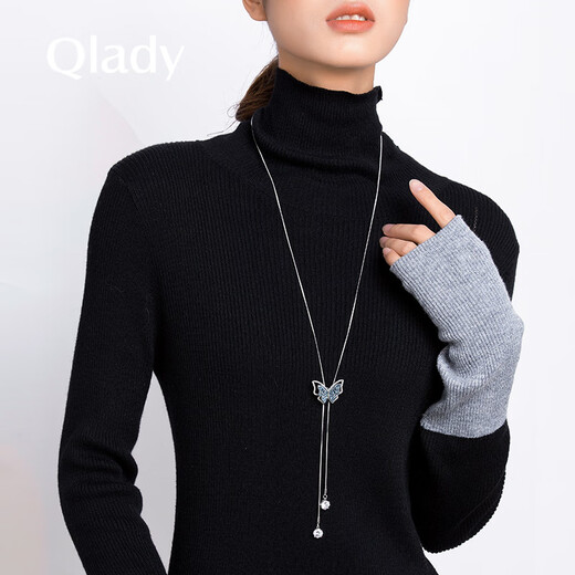 Qlady blue butterfly sweater chain women's long necklace light luxury sweater pendant accessories birthday gift