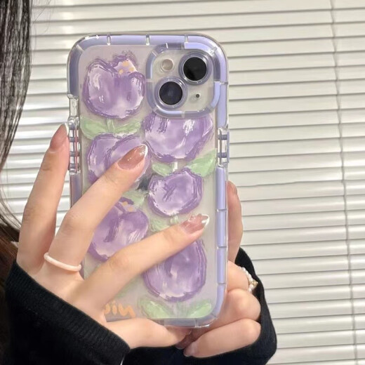 Fantasia Korean style purple tulip apple 13 mobile phone case iphone14pro silicone 12promax soft shell ins simple bestie female model [purple six tulips] luminous iphone14plus