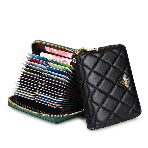 WILLIAMPOLO Emperor Paul Women's Card Pack Sheepskin 30 Card Position Anti-theft Brush Multifunctional Short Driver's License Pack Short Card Pack Black