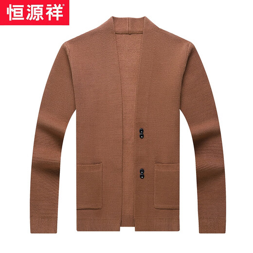 Hengyuanxiang knitted woolen sweater cardigan for men spring and autumn new style men's thin outer sweater large size top coat sheepskin sweater black 175/XL 130Jin Jin equals 0.5kg -145Jin Jin equals 0.5kg