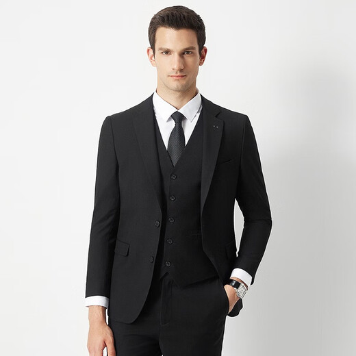 Shanshan Suit Men's Four Seasons Business Casual Suit Jacket Slim Groom Wedding Dress Solid Color Formal Suit Black (No Vest) XL 180/96A(50)