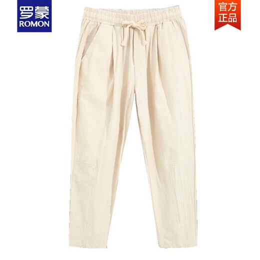 罗蒙（ROMON）夏季薄款中国风大码棉麻九分裤男宽松亚麻休闲裤哈伦裤9分裤男裤 浅灰色 L