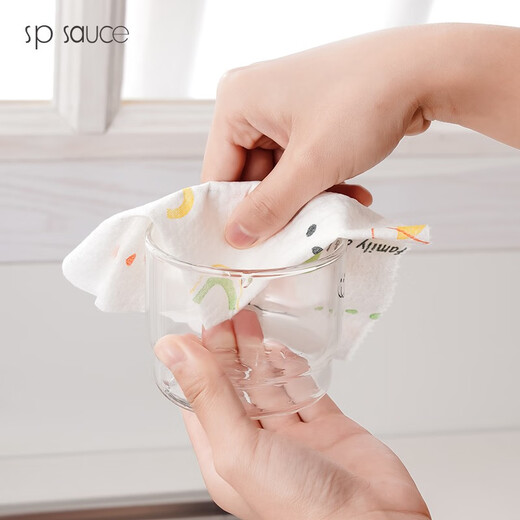 SP SAUCE lazy rag kitchen disposable rag wet and dry use oil-absorbing and water-absorbing no-wash dishcloth washable non-woven fabric lazy rag printed style fresh kitchenware-5 rolls