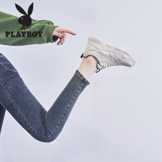 Playboy (PLAYBOY) Fashion Casual Shoes Women's Shoes Autumn Versatile Dad Shoes Female Students Piggy Bottom White Shoes Women's Heightening Sports Shoes Women 010 Meters Green 38