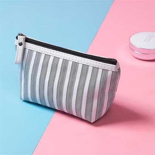 Whale Valley House Cosmetic Storage Bag Portable Travel Small Cosmetic Bag Student Bag Women's Carrying Waterproof Toiletries Storage Bag Pink Stripes