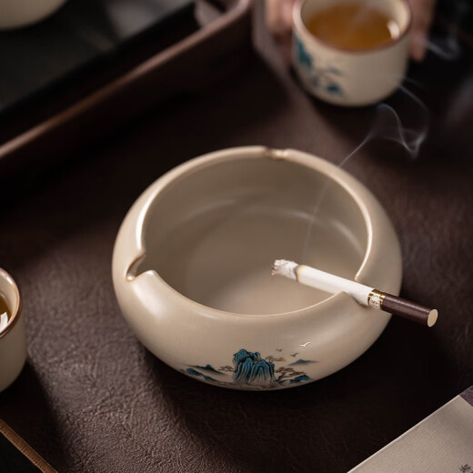 Porcelain brand tea set Jinxiu Jiangshan ashtray home living room ceramic ashtray creative coffee table decorative ornaments tea set accessories beige <Splendid Jiangshan> ashtray