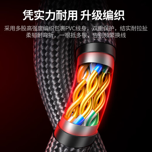 绿联八类纯铜网线 CAT8类万兆屏蔽网络连接线 游戏电竞8芯双绞线 家用电脑宽带成品跳线5米 80433