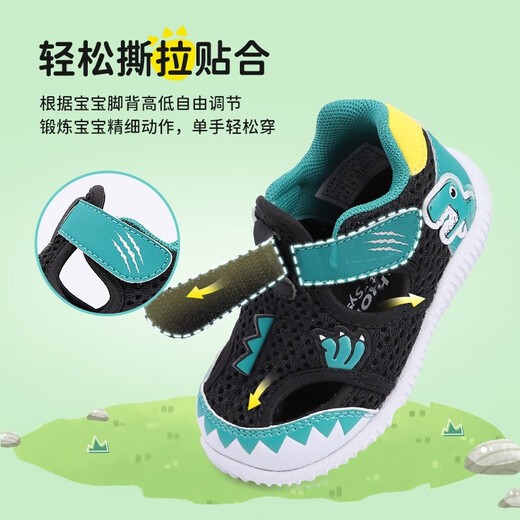 Dr Jiang (Drkong) Chaussures pour enfants en bonne santé Spring et automne garçons et filles dessin animé Cartoon mignon Softs Sole Front Chaussures Sandales respirantes Chaussures pour tout-petits noir / vert 19 adaptées à la longueur du pied d'environ 10,7-11,3 cm