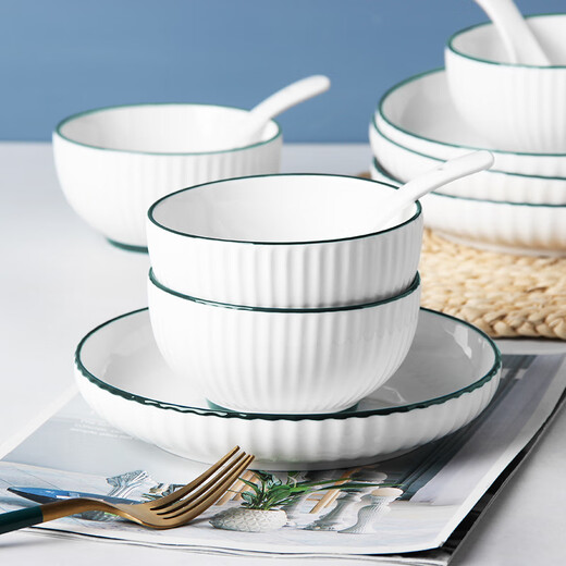 Wanxiang European light luxury ceramic tableware and dishes set underglaze color bowl rice bowl dish plate bowl chopsticks bowl set 18 pieces