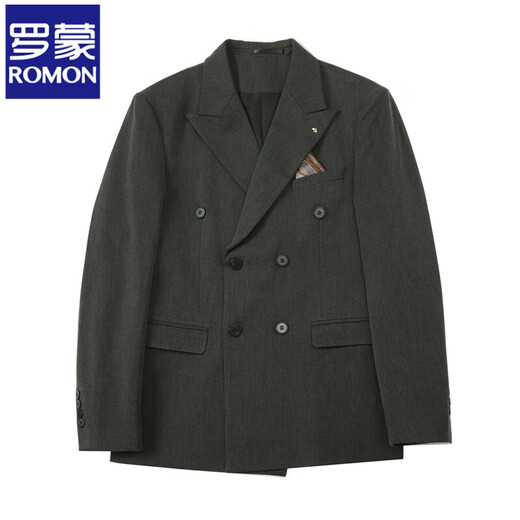 ROMON suit men's double-breasted lapel business casual suit large size formal wedding groom slim British style black three-piece suit + white shirt free tie breast scarf 2XL (135-145Jin Jin is equal to 0.5 kg)