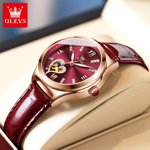 OLEVS Swiss certified couple watches a pair of fully automatic mechanical watch hollow flywheel luminous waterproof high-end men and women's watches 3601 gold black 6636 wine red couple free engraving