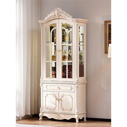 Zhen yiju europäischer Stil Doppeltüre Weinkabinett Wohnzimmer Rotweinschrank Dekorationschrank weißer französischer Hochspeicher gegen die Wand des Haushalts Haushaltsnetzschrank 897# Drei Türen 136*42*218 cm