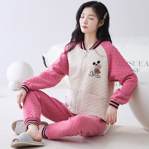 Comfortable shirt for women, winter pure cotton long sleeves, autumn and winter warmth thin cotton air cotton mezzanine, women's warm home clothing MC15276 XXL (recommended 135-150Jin [Jin equals 0.5 kg])