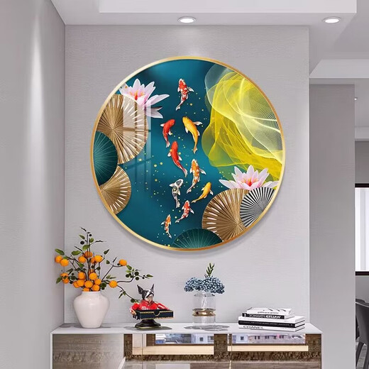 OLOEY入户客厅玄关装饰画现代简约正对门走廊过道墙画圆形晶瓷镶钻挂画