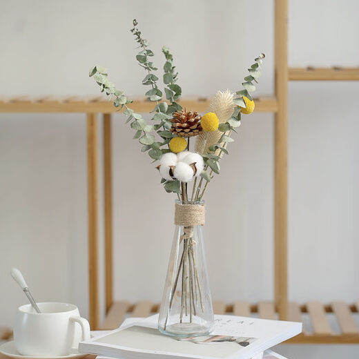 AIMAN Yunnan dried flower bouquet Nordic style home furnishings Eucalyptus cotton diy living room room decoration primary color red noble bouquet