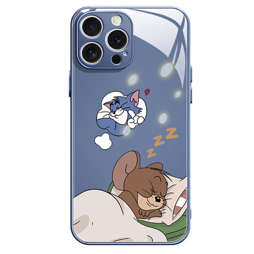 MSMF NOUVEAU Étui à téléphone magnétique Apple chat et souris en verre trempé Hard Silicone Edge doux Anti-Falling Magsafe Wireless Charging Sleep Tom Jerry adapté aux couples [Lavender en verre magnétique] Jerry-ABL841Y iPhone16pro