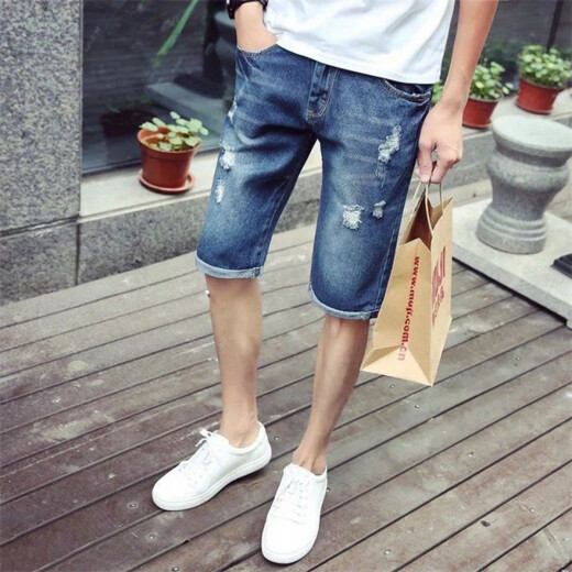 Nyckjk zerrissen Shorts Herren Jeans Straight Reithoes Cropped Jeans Herren Sommer Fünf-Punkte-Shorts Herren-Mid-Mitte-Mitte 691 691 Kumpelhosen 28