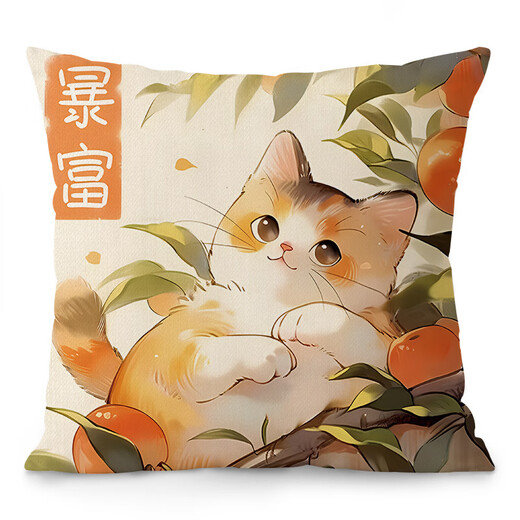 奢织中国风柿猫猫图案棉麻大抱枕中式客厅车载环保靠垫套乔迁礼品 826 柿猫猫吖-1 双面图案35X35cm(枕套加枕芯)