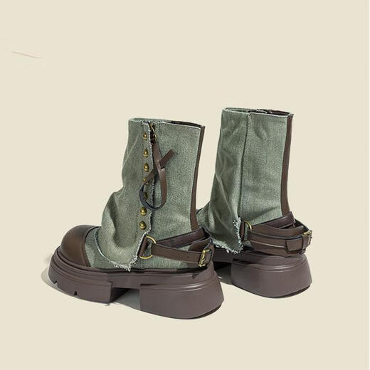 Fan Xiaoru Jeans Beinstiefel 2024 neue kurze Stiefel Dicke Sohle Martin Stiefel Retro Britische Stapelstiefel Hochdarmte Western Denim Stiefel Blau 37