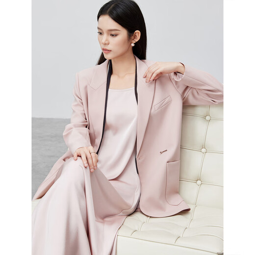 尚都比拉休闲通勤西装外套女春秋宽松外套高级感穿搭小西服 粉色 S 
