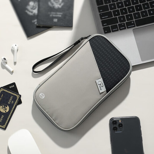 
POTRAVEL.DESIGN color block passport bag ID bag anti-theft brush portable passport air ticket bank card storage bag men and women clutch bag gray black