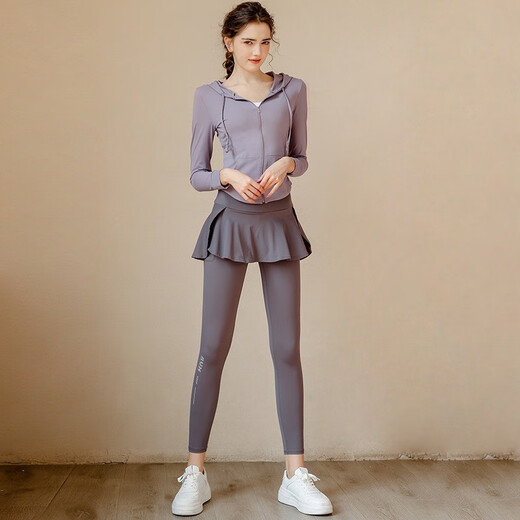 Yuebu yoga suit fitness suit women's running sports jacket Pilates training suit gym long-sleeved high-end lotus root purple top S recommended 80-95Jin Jin equals 0.5 kg