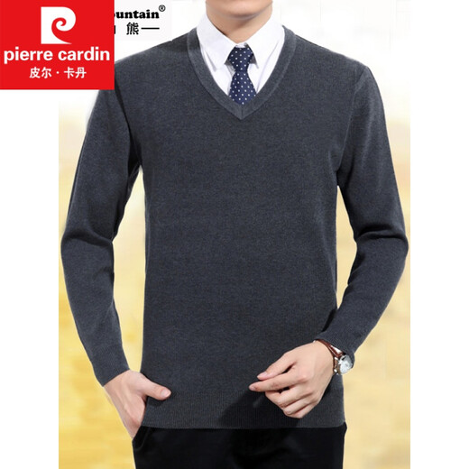 Pier Cardin Herbst- und Winterrunde Hals Pullover Herrenanzug Basis Strick Pullover Hühner Herzkragen Business Formale Tragen lässiger Herrenkleidung A30-3888 [v] Schwarz XL 175