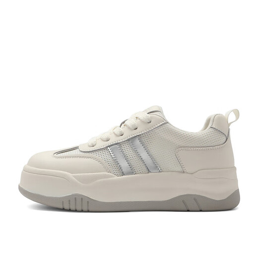 Belle chaussures blanches en mailles respirantes pour femmes, chaussures à semelles épaisses B1831BM4 Beige / Silver 38