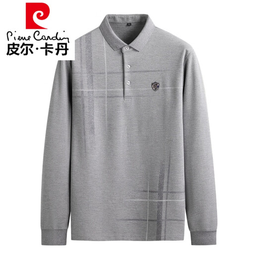 皮尔卡丹加肥加大翻领T恤男长袖秋季中年大码休闲上衣薄款胖子POLO.衫 K11972黑色 XL